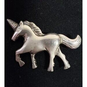 Vintage Pewter UNICORN Pin Rhinestone Eye Mystical Figural Pin Brooch